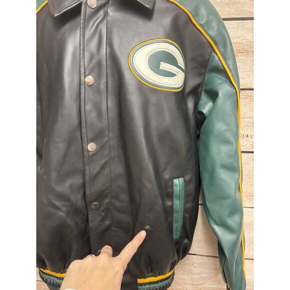 G-III Green Bay Packers Faux Leather Bomber Jacket Men’s Medium NFL G3 - Picture 4 of 13